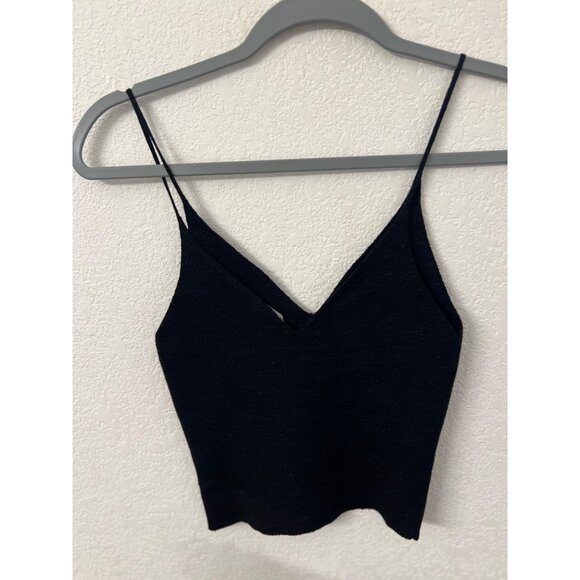 Kendall & Kylie Black Metallic Ribbed Knit V-Neck Camisole Top M - Picture 2 of 5